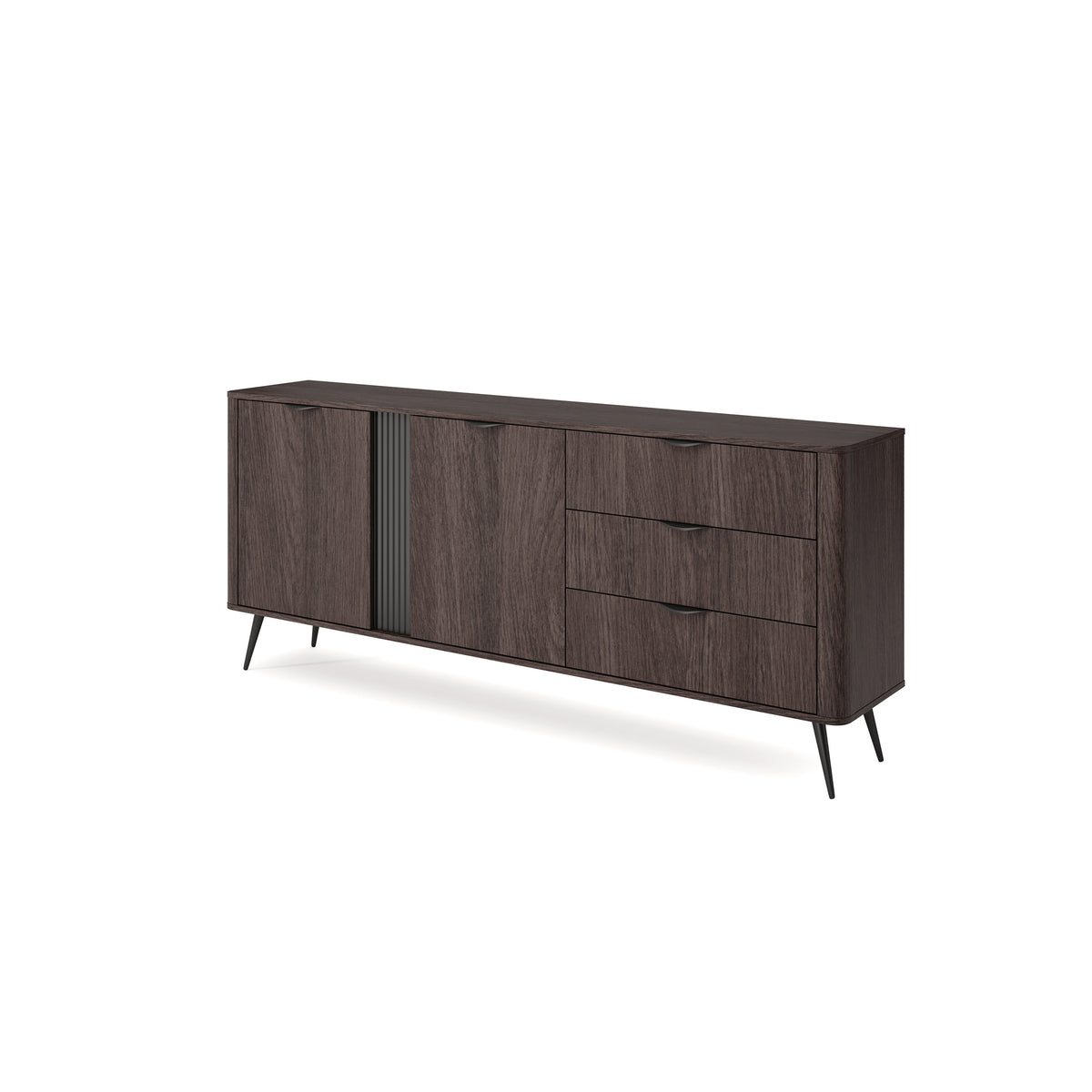 Komoda Velia szeroka 195x81 z szafkami i szufladami w stylu soft loft – widok pod kątem | Pillovely