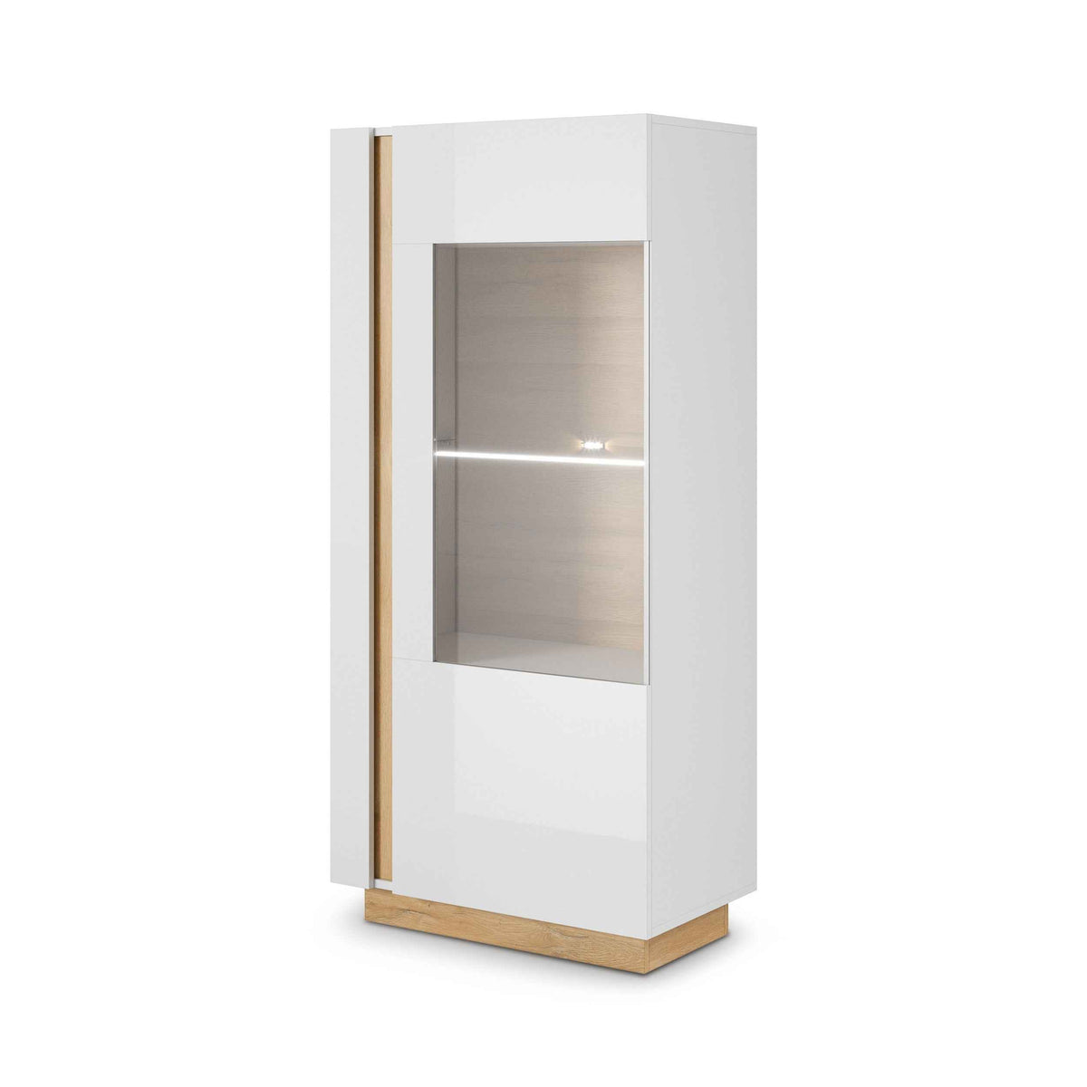 Witryna do salonu Armelia przeszklona 72x154 cm w stylu nowoczesnym – widok pod kątem | Pillovely