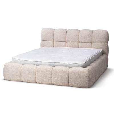 Mevy Upholstered Ottoman Bed with Storage, Minimalist Style – Sand Melange (MISCANTO 10), 200
