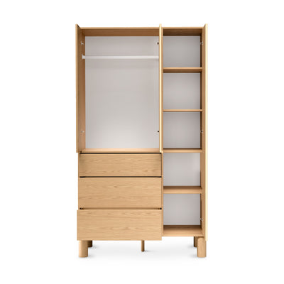 Fjord Spacious Wardrobe 110x197, Scandinavian Style – with doors open
