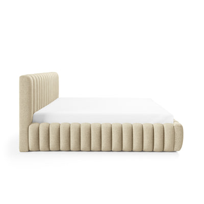 Pastel Upholstered Ottoman Bed with Storage, Modern Soft Style, Doha Fabric – side view