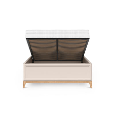 Serena Ottoman Bed with Storage and Decorative Headboard, Modern Classic Style – with doors open