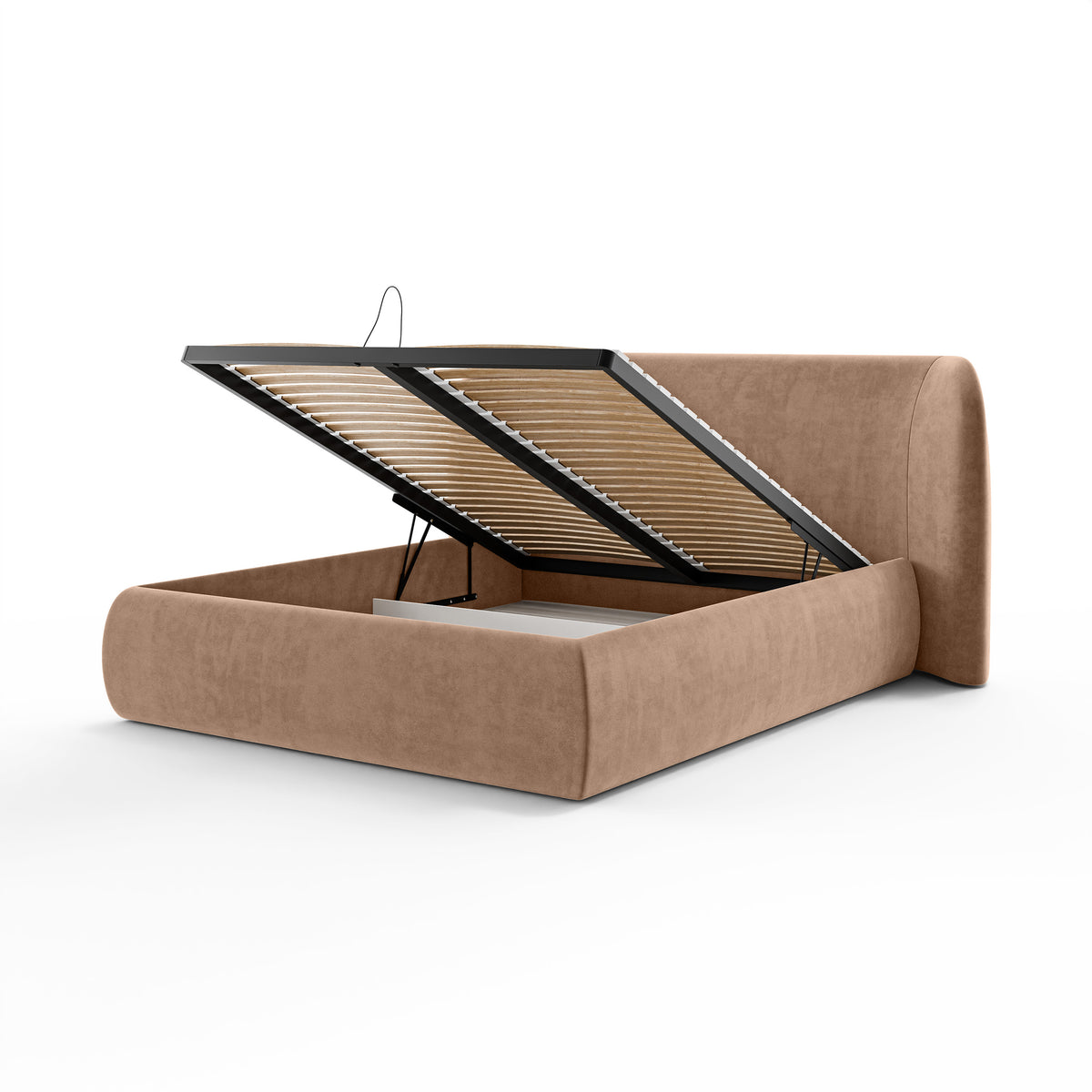 Frasspo Upholstered Ottoman Bed with Storage, Modern Soft Style – with doors open