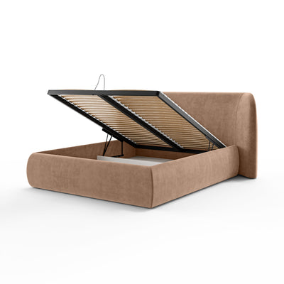 Frasspo Upholstered Ottoman Bed with Storage, Modern Soft Style – with doors open
