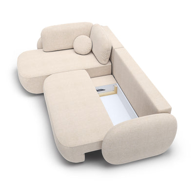 Narożnik z funkcją spania Olemo o powierzchni 123x250 w stylu organic modern – z otwartymi frontami