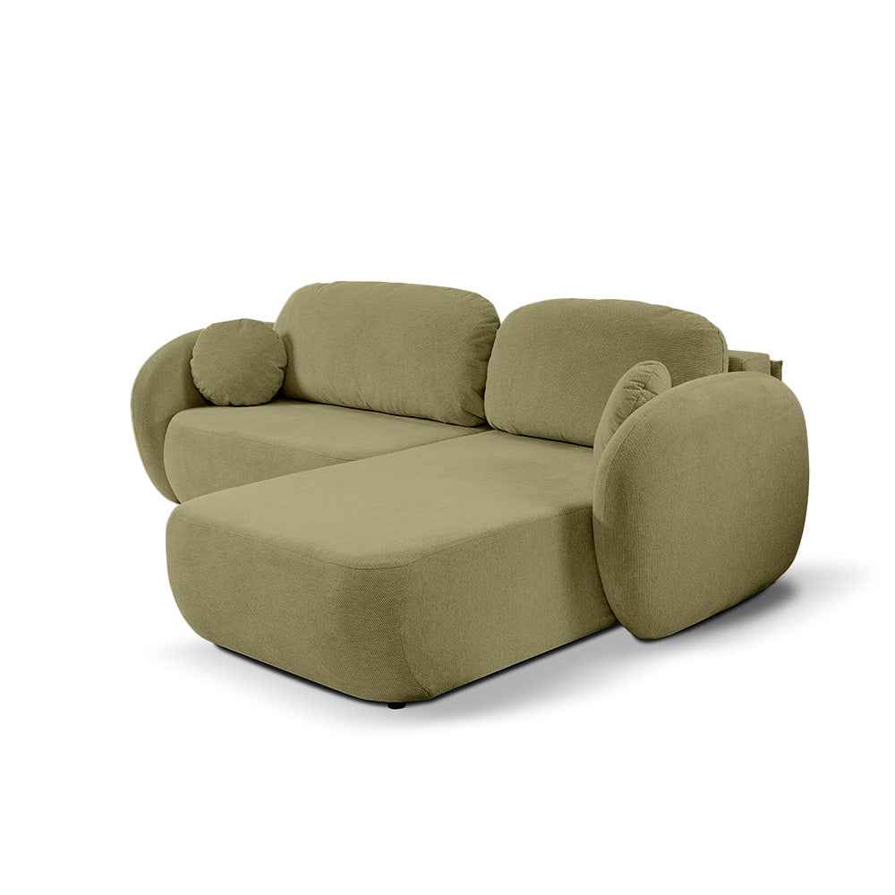 Olemo Corner Sofa Bed DL 248 cm, Modern Style, Aragon Fabric – Right-sided, Golden Linen (ARAGON 35)