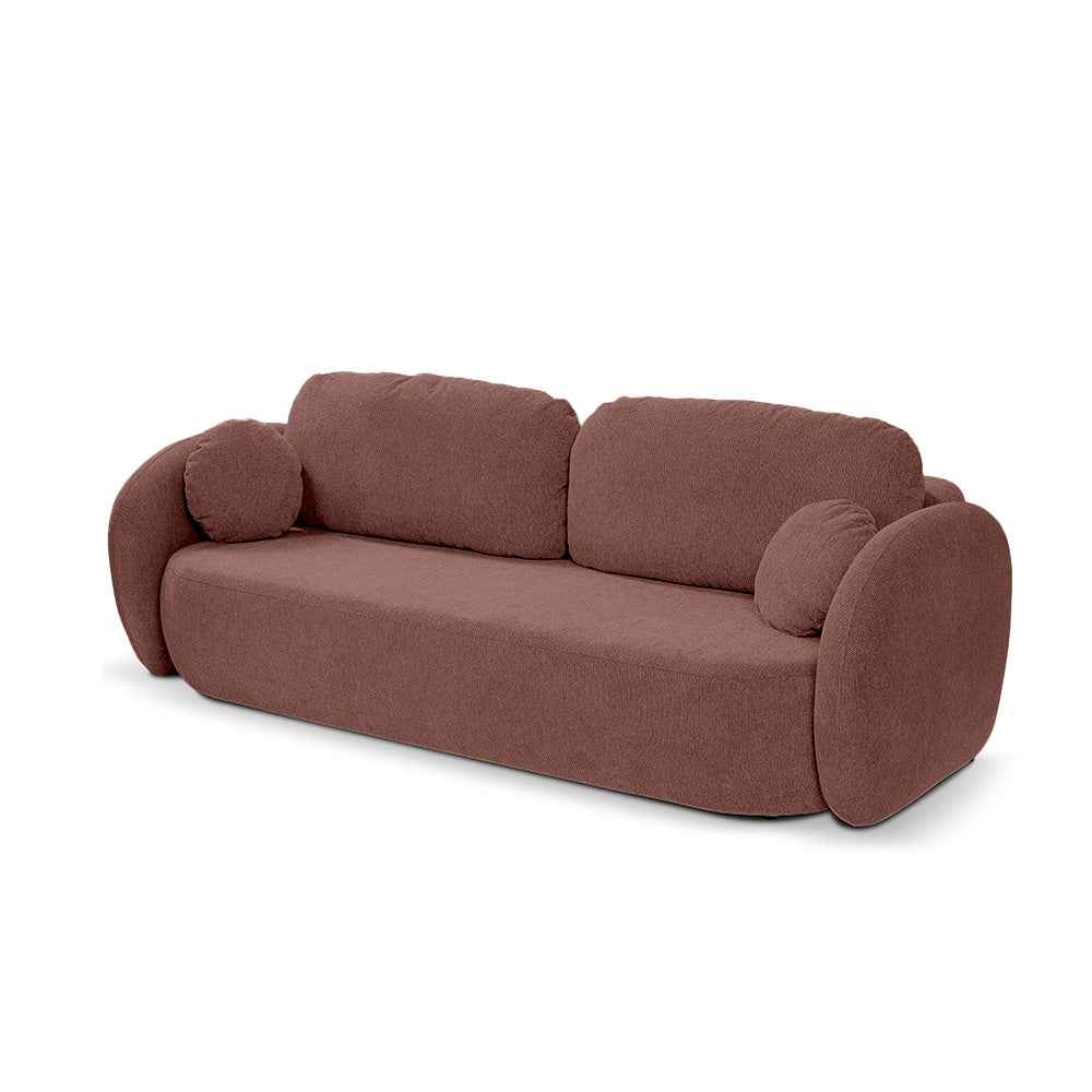 Sofa 3-osobowa z funkcją spania 142x200 z pojemnikiem w stylu art deco, tkanina Aragon | OLEMO Rubinowa Sepia (ARAGON 59)