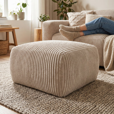 Alloro Upholstered Pouffe 82x41, Vintage Style – in a room setting