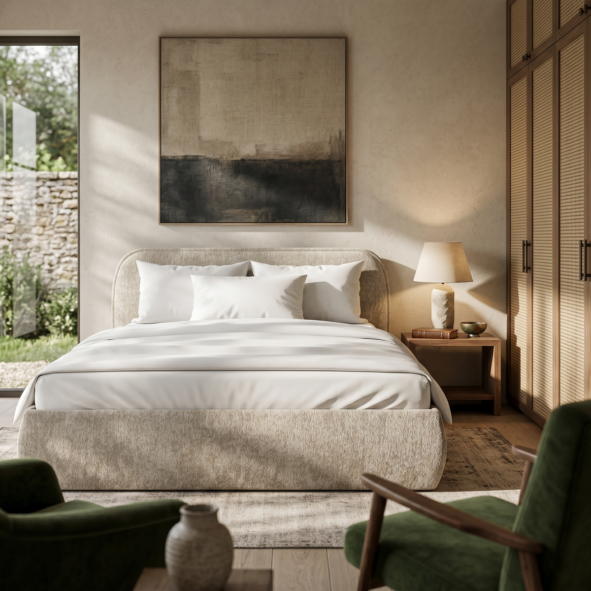Łóżko tapicerowane Eterial 140x200, 160x200 i 180x200 z pojemnikiem w stylu soft modern – w aranżacji wnętrza