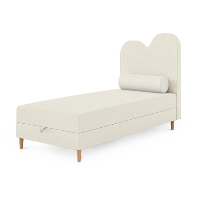 Łóżko dziecięce Mellia kontynentalne z falowanym zagłówkiem i pojemnikiem w stylu soft modern – zdjęcie 5