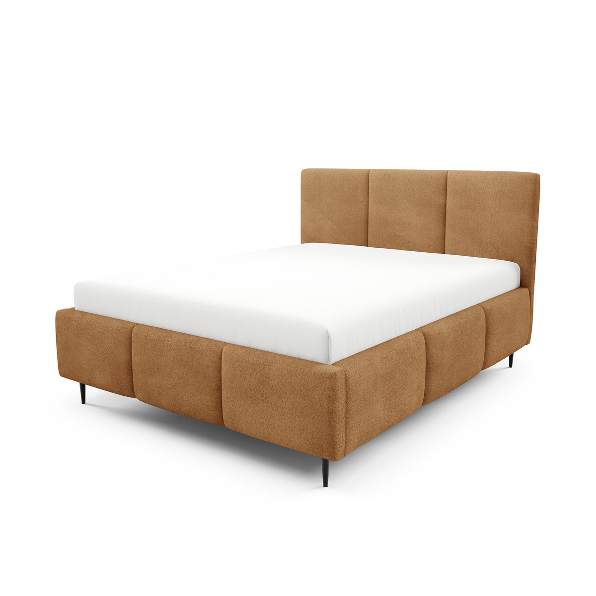 Melora Upholstered Ottoman Bed with Storage, Various Sizes in Modern Style, Coral Fabric – Caramel Brown (CORAL 35)