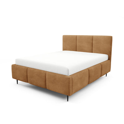 Melora Upholstered Ottoman Bed with Storage, Various Sizes in Modern Style, Coral Fabric – Caramel Brown (CORAL 35)