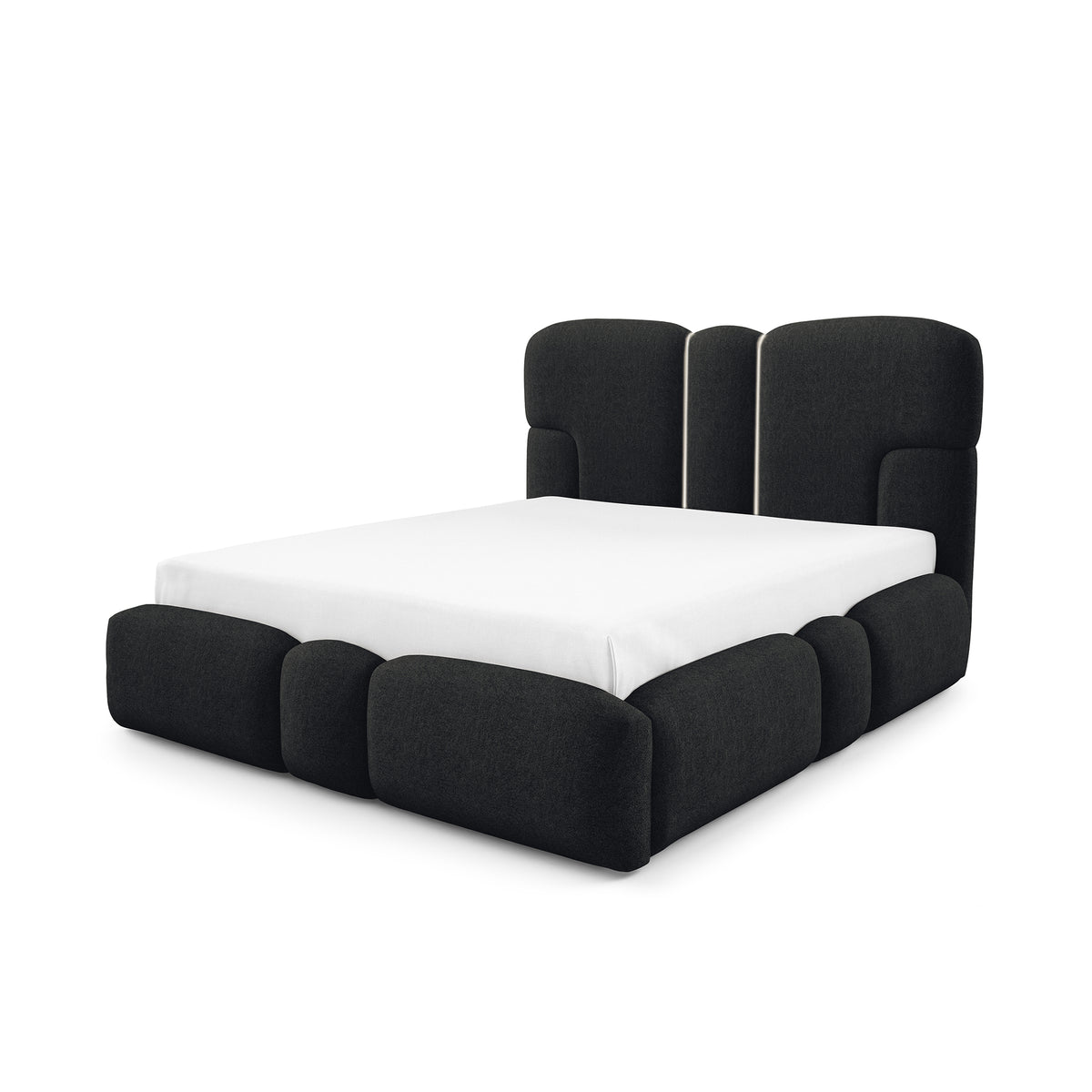 Puffra Upholstered Ottoman Bed with Storage, Various Sizes in Soft Style – Night Onyx (DOHA 22)