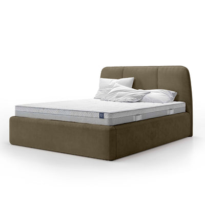 Łóżko tapicerowane z dużym pojemnikiem w stylu soft minimalism | Elle 200 Taupe Ziemisty (VOUGE 10)
