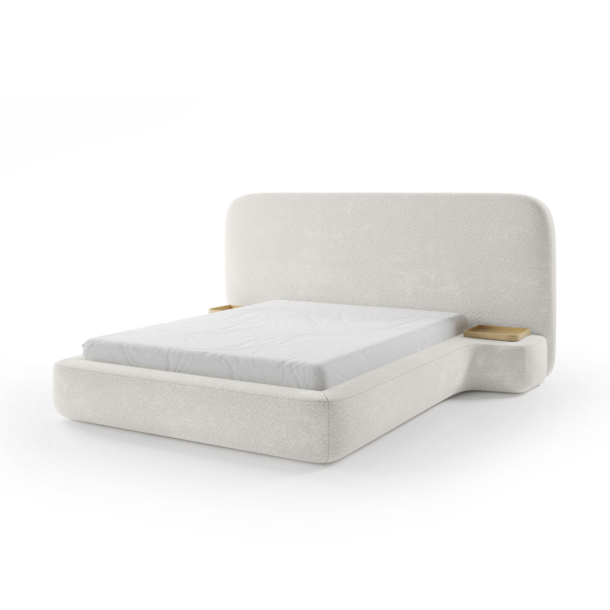 Genz Upholstered Bed, Japandi Style – Cream Taupe (ARAGON 03), 200