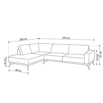 Narożnik Rosalia Premium 293 cm w stylu nowoczesnym – rysunek z wymiarami