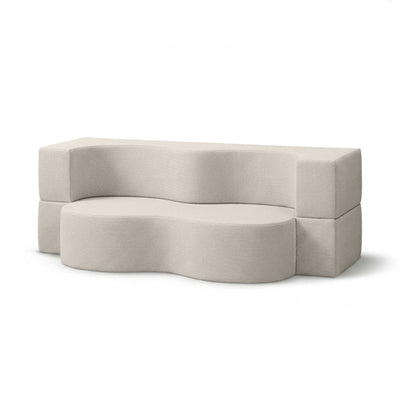 Kamelia Outdoor Foam Sofa Bed in Modern Style with Organic Form in Harris Outdoor Fabric – Linen White (HARRIS 7521)