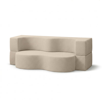 Kamelia Outdoor Foam Sofa Bed in Modern Style with Organic Form in Harris Outdoor Fabric – Porcelain Linen (HARRIS 7522)