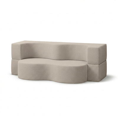 Kamelia Outdoor Foam Sofa Bed in Modern Style with Organic Form in Harris Outdoor Fabric – Pearl Sand (HARRIS 7523)