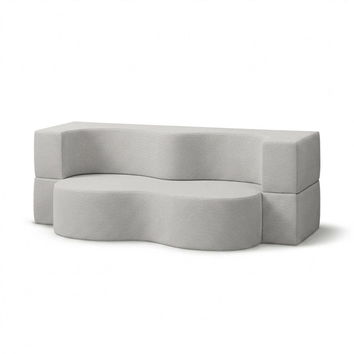 Kamelia Outdoor Foam Sofa Bed in Modern Style with Organic Form in Harris Outdoor Fabric – Misty White (HARRIS 7524)