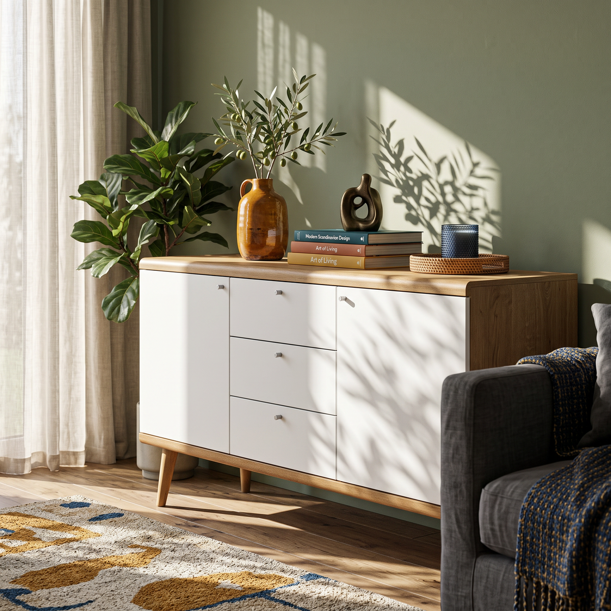 Komoda Lato 160x83 w stylu skandynawskim – w aranżacji wnętrza