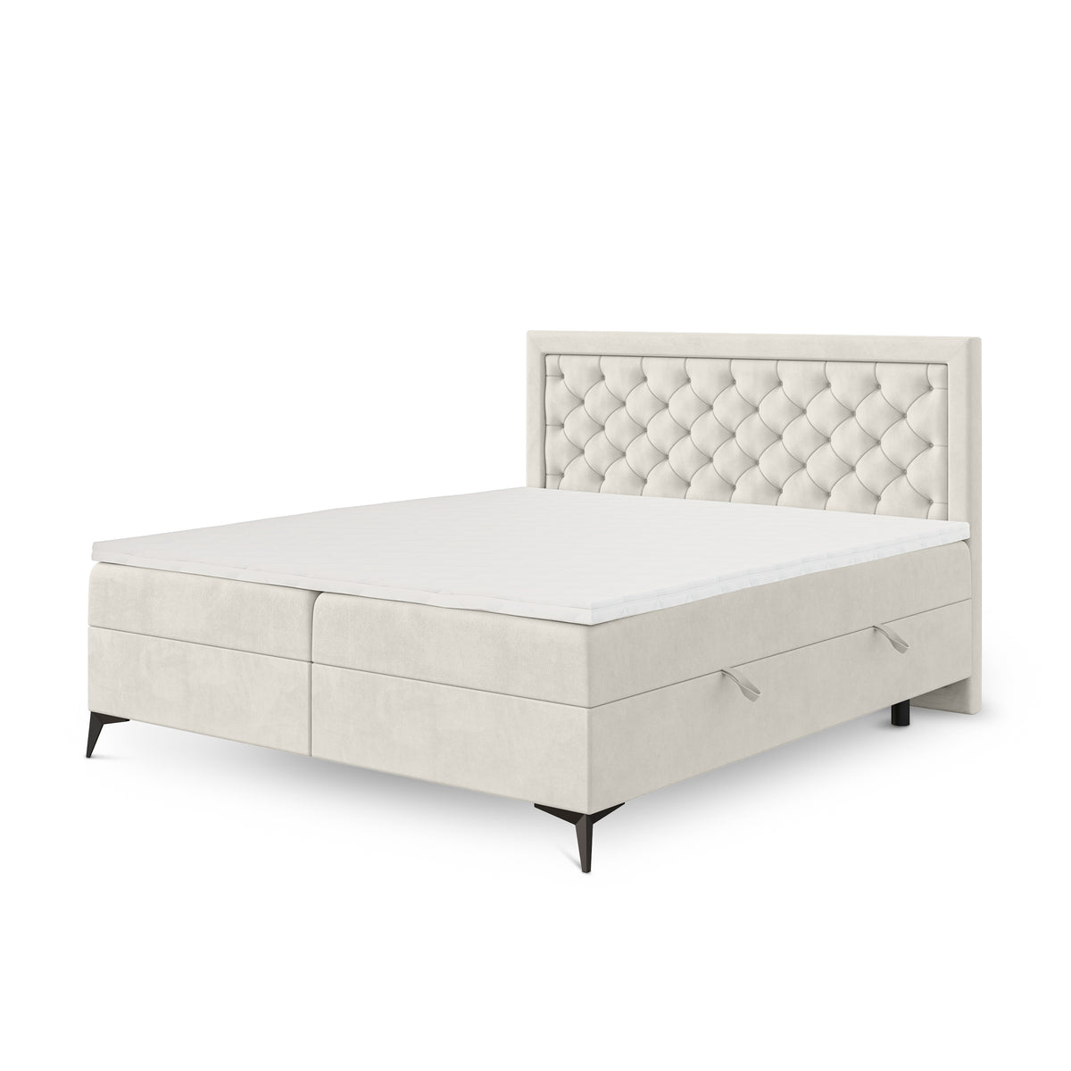 Łóżko kontynentalne pikowane z dwoma pojemnikami w stylu glamour | Rosselia 160x200 Poranna Mgła (MAGIC VELVET 2200)