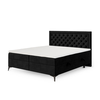 Łóżko kontynentalne pikowane z dwoma pojemnikami w stylu glamour | Rosselia 200x200 Aksamitna Czerń (MAGIC VELVET 2219)