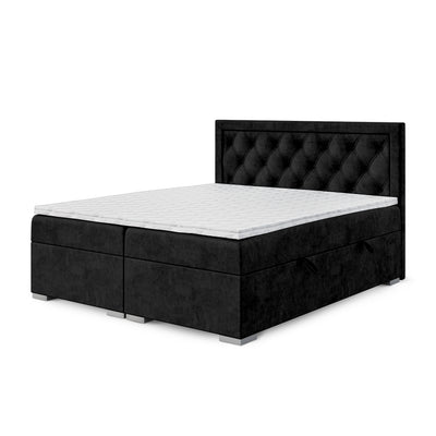 Łóżko kontynentalne pikowane w romby z dwoma pojemnikami w stylu glamour | Santia 180x200 Aksamitna Czerń (MAGIC VELVET 2219)