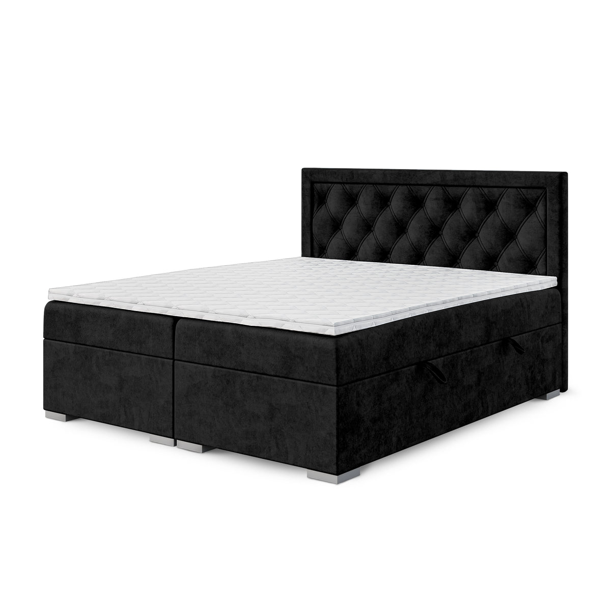 Łóżko kontynentalne pikowane w romby z dwoma pojemnikami w stylu glamour | Santia 200x200 Aksamitna Czerń (MAGIC VELVET 2219)