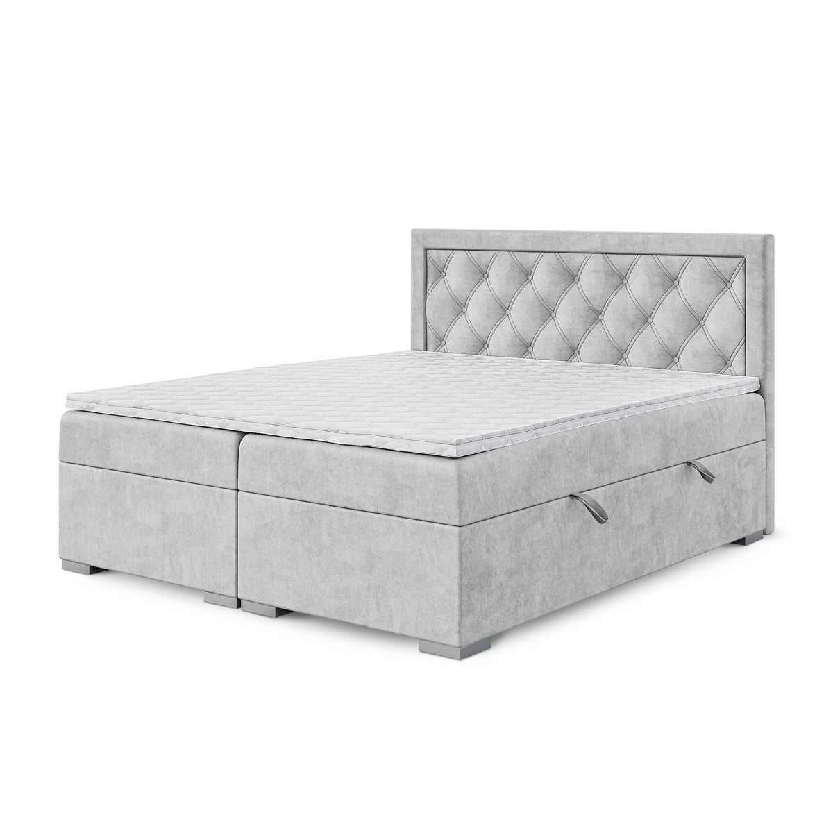Łóżko kontynentalne pikowane w romby z dwoma pojemnikami w stylu glamour | Santia 120x200 Lodowa Mgła (MAGIC VELVET 2239)