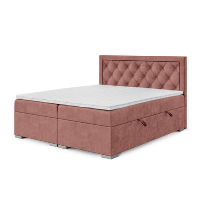 Łóżko kontynentalne pikowane w romby z dwoma pojemnikami w stylu glamour | Santia 120x200 Przygaszona Róża (MAGIC VELVET 2258)
