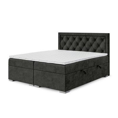 Łóżko kontynentalne pikowane w romby z dwoma pojemnikami w stylu glamour | Santia 90x200 Aksamitna Czerń (MAGIC VELVET 2273)