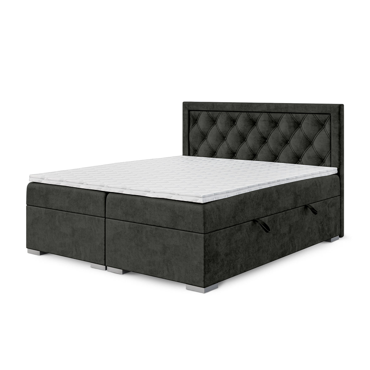 Łóżko kontynentalne pikowane w romby z dwoma pojemnikami w stylu glamour | Santia 200x200 Aksamitna Czerń (MAGIC VELVET 2273)