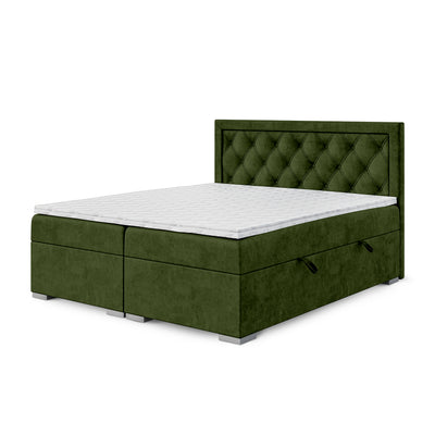 Łóżko kontynentalne pikowane w romby z dwoma pojemnikami w stylu glamour | Santia 180x200 Leśny Mech (MAGIC VELVET 2295)