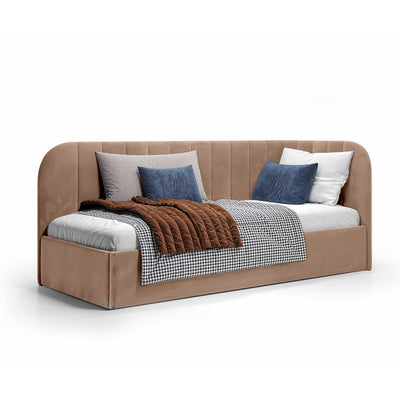 Mily Corner Ottoman Bed with Storage 101x212, Scandinavian Style – Left, Walnut Sand (SALVADOR 03)