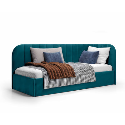 Mily Corner Ottoman Bed with Storage 101x212, Scandinavian Style – Left, Emerald Stream (SALVADOR 06)