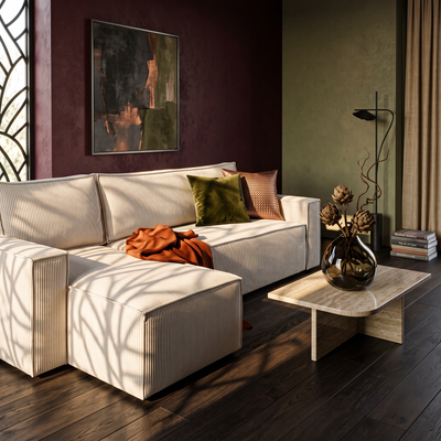 Narożnik Agi uniwersalny z funkcją spania 3-osobowy 200x142–154 w stylu loft – w aranżacji wnętrza