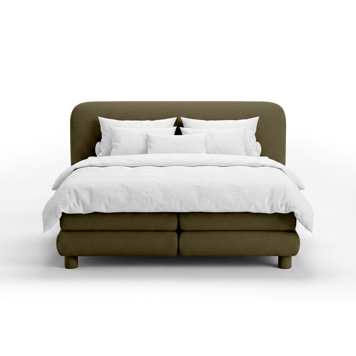 Portela Continental Divan Bed with a Rounded Headboard, Modern Organic Style – 200x200, Olive Brown (OPULENCE 12)