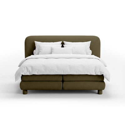 Portela Continental Divan Bed with a Rounded Headboard, Modern Organic Style – 200x200, Olive Brown (OPULENCE 12)