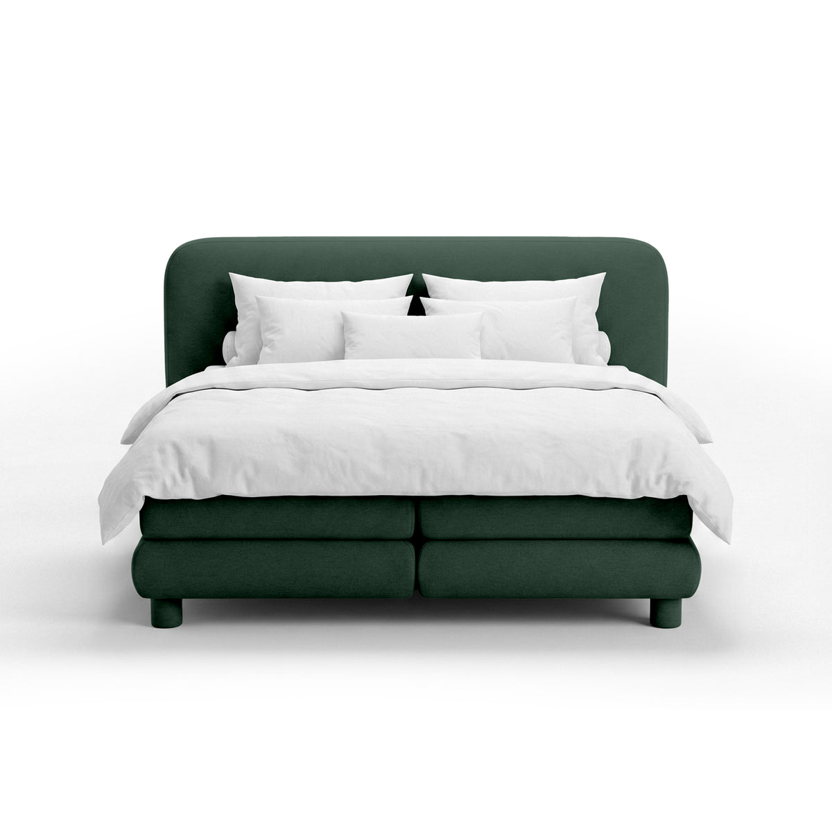 Portela Continental Divan Bed with a Rounded Headboard, Modern Organic Style – 200x200, Forest Malachite (OPULENCE 13)