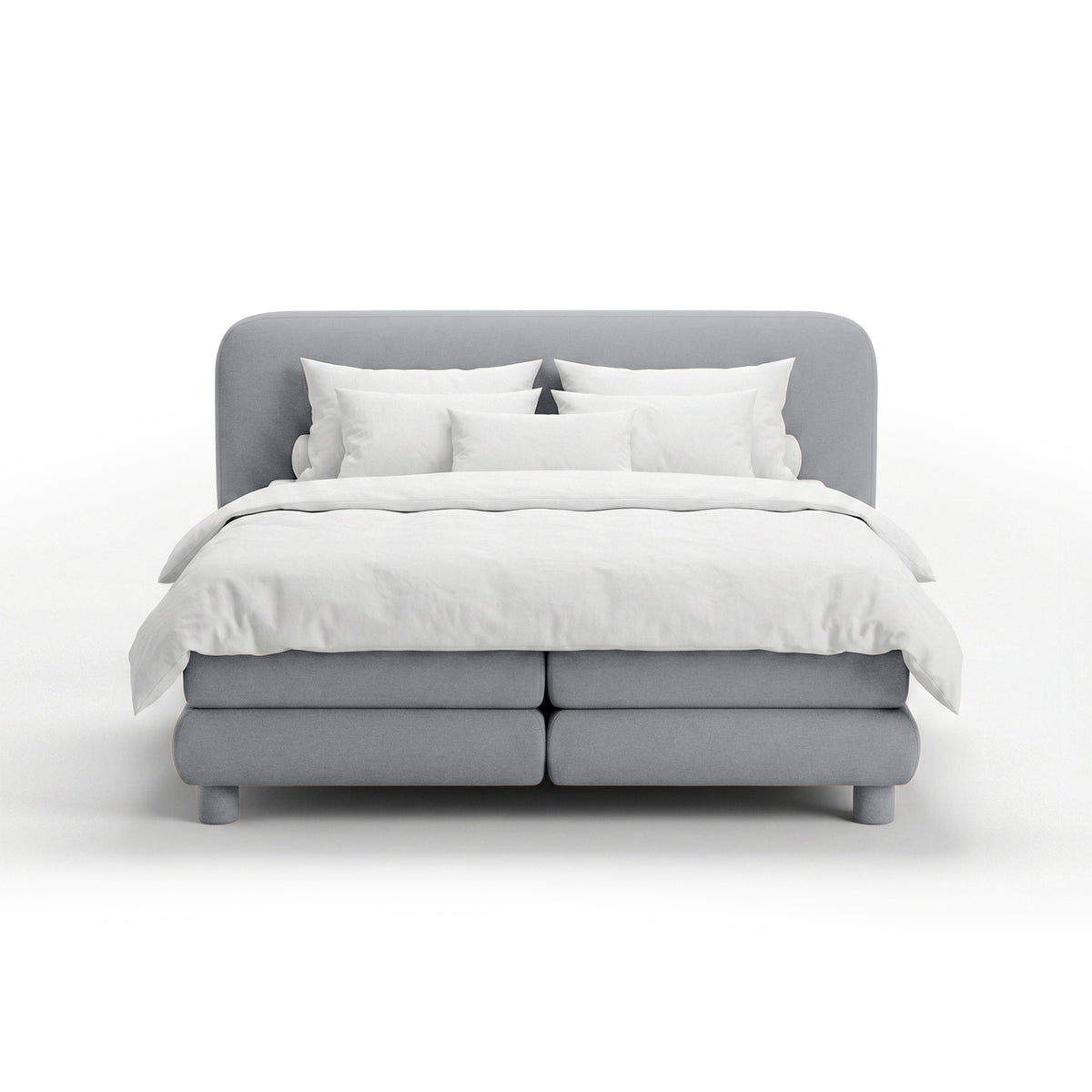 Portela Continental Divan Bed with a Rounded Headboard, Modern Organic Style – 200x200, Silver Horizon (OPULENCE 2)