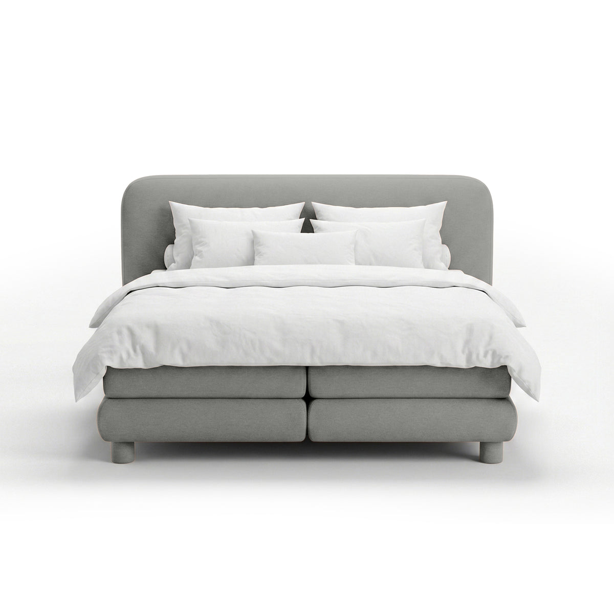 Portela Continental Divan Bed with a Rounded Headboard, Modern Organic Style – 200x200, Stone Sage (OPULENCE 3)