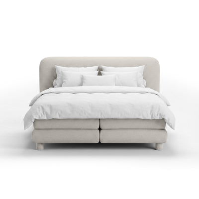 Portela Continental Divan Bed with a Rounded Headboard, Modern Organic Style – 200x200, Pearl Limestone (OPULENCE 4)