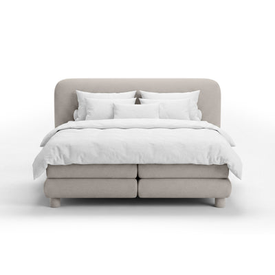 Portela Continental Divan Bed with a Rounded Headboard, Modern Organic Style – 200x200, Dove Cashmere (OPULENCE 7)