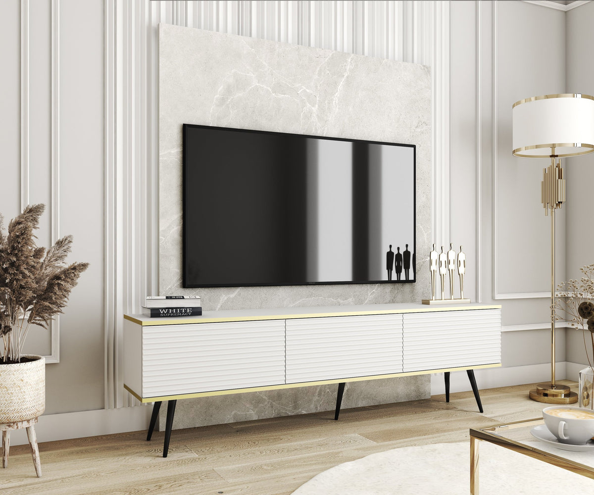 Szafka RTV Meva 175x30 ze złotymi akcentami – zdjęcie 10