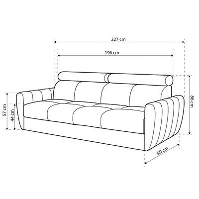 Franec 3 Seater Sofa Bed 227 cm, Minimalist Style – dimensions drawing