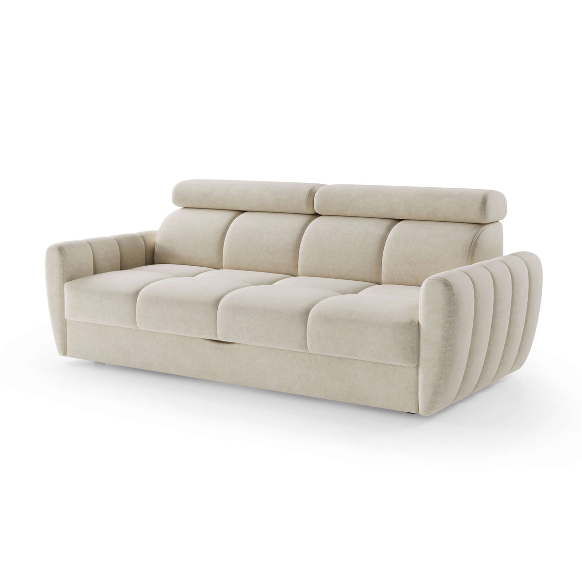 Sofa Franec, kanapa z funkcją spania 3-osobowa 227 cm w stylu minimalistycznym – widok pod kątem | Pillovely