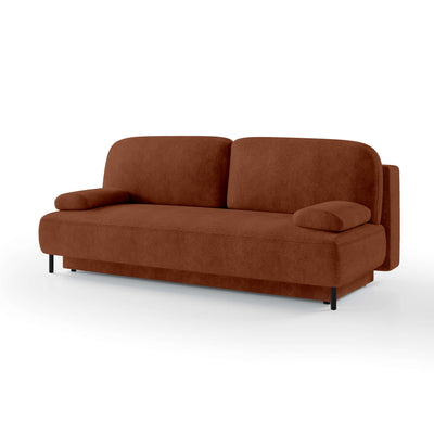 Sofa 2-osobowa z funkcją spania 140x200 z pojemnikiem w stylu nowoczesnym | Tola Karmelowe Drewno (PERFECT HARMONY 52)