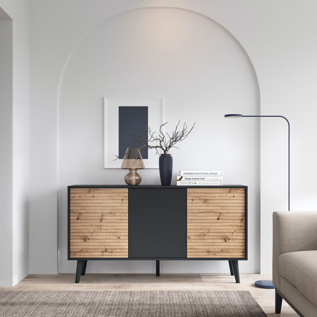 Komoda Las z drzwiami 154x83 w stylu industrialnym – w aranżacji wnętrza