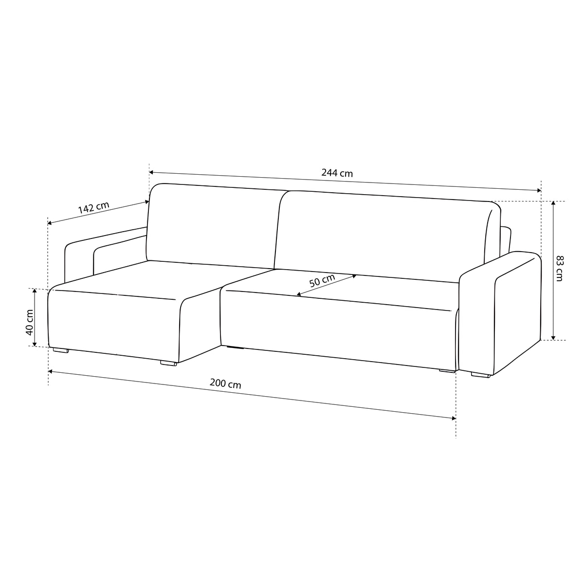 Narożnik Kingi uniwersalny z funkcją spania 3-osobowy 200x142–154 w stylu loft – zdjęcie 9